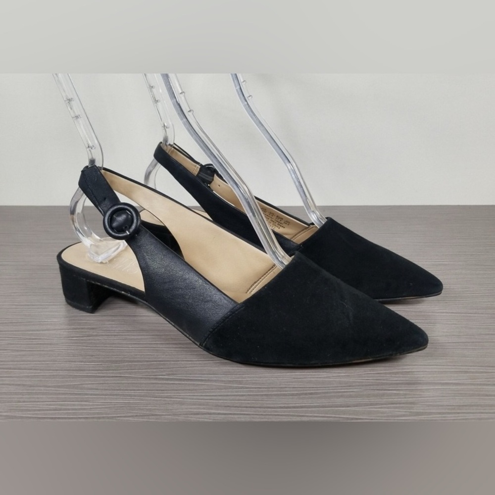 Franco Sarto Black Suede Leather Pointed Toe Slingback Heels